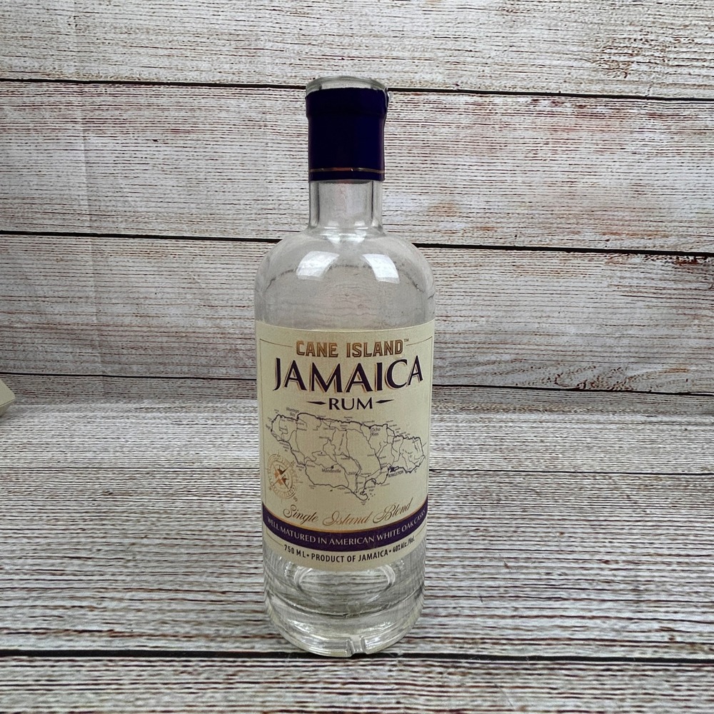 Cane Island Jamaica Rum Empty 750ml Glass Bottle with Wood Cork Stopper Decor